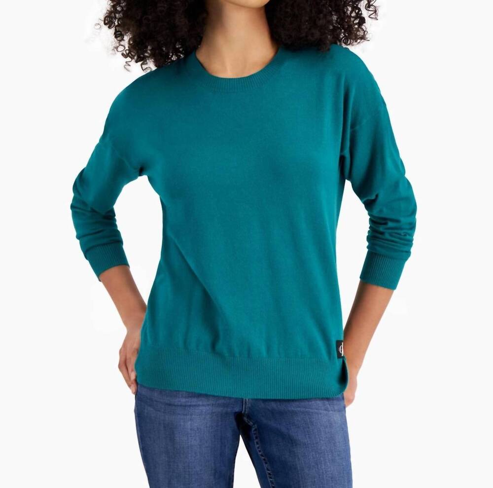 NEW CALVIN KLEIN long-sleeve crewneck sweater in jewel green